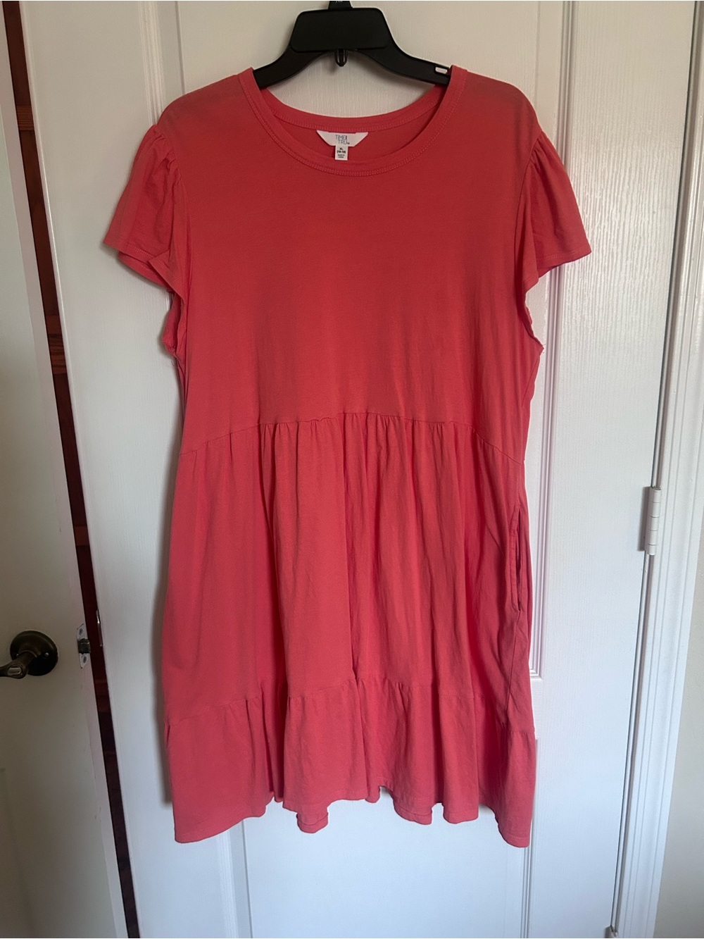 Women’s Tiered Short-Sleeve Dress - Coral Pink